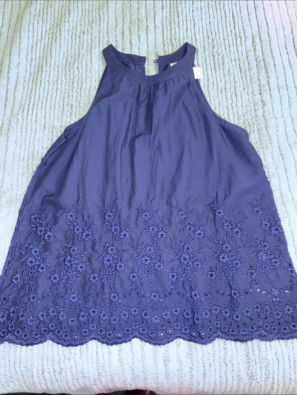 Old Navy Navy Floral Embroidered Halter Tank